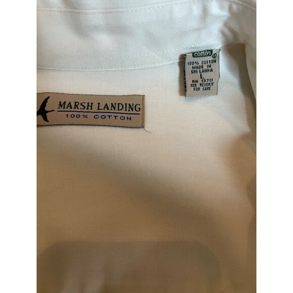 Marsh Landing Women White Long-Sleeve Shirt Button-Down Cotton Large Pockets - Picture 11 of 16